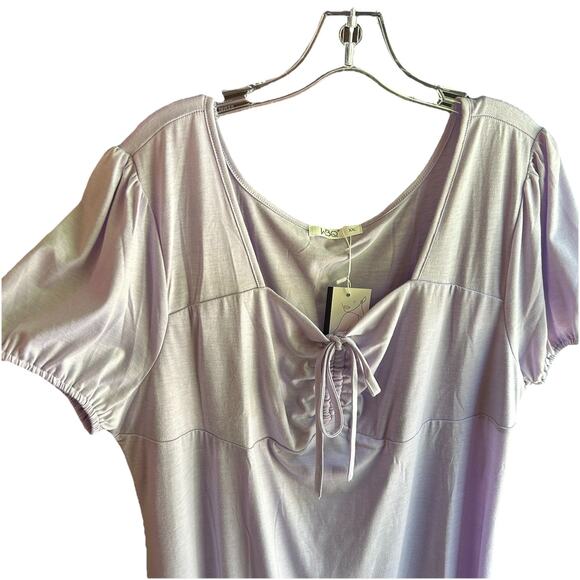 WBQ XXL Light Purple Ruched Slinky Knit Dress Short Sleeve Tie Detail Soft NWT - Picture 2 of 7